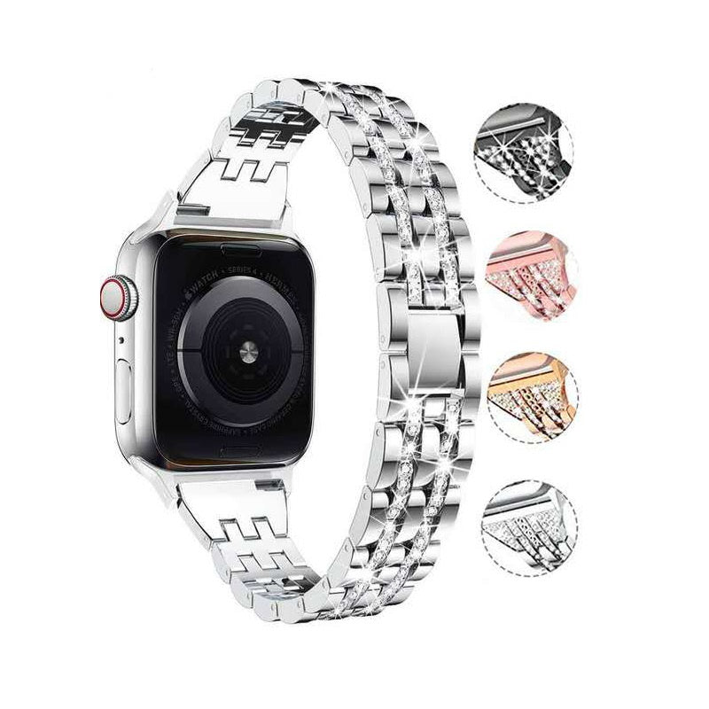 For Apple Watch Series 8 41mm 7 41mm Series 6 5 4 SE SE(2022) 40mm Series 3 2 1 38mm Smart Watch Metal Strap Rhinestone Decor Replacement Wristband For Apple Watch Series 8 41mm 7 41mm Series 6 5 4 SE SE(2022) 40mm Series 3 2 1 38mm Smart Watch Metal Strap Rhinestone Decor Replacement Wristband
